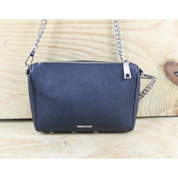 Rebecca Minkoff Crossbody Bag Black Leather Avery Link Chain Bottom Studs - Picture 2 of 11